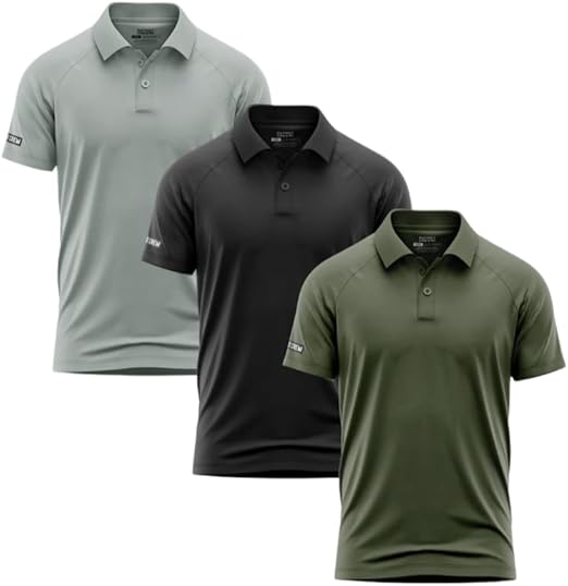 Essentials Polo 3 Pack Men’s Moisture Wicking Spandex Polyester Itch-Free Collar Reinforced