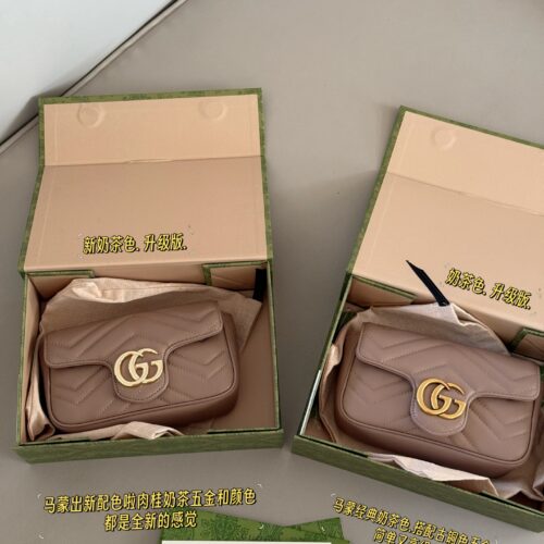 195 box
size：16.5cm
GG Marmont New Milk Tea Color
Full of atmosphere~
Must buy Mamon bag
Marmont's most classic double G